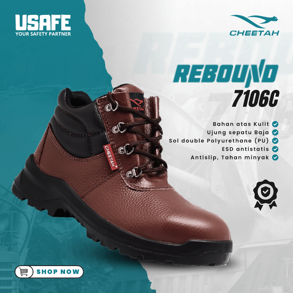 ( GARANSI ) Sepatu Safety Cheetah 7106C 7106 Coklat ORIGINAL