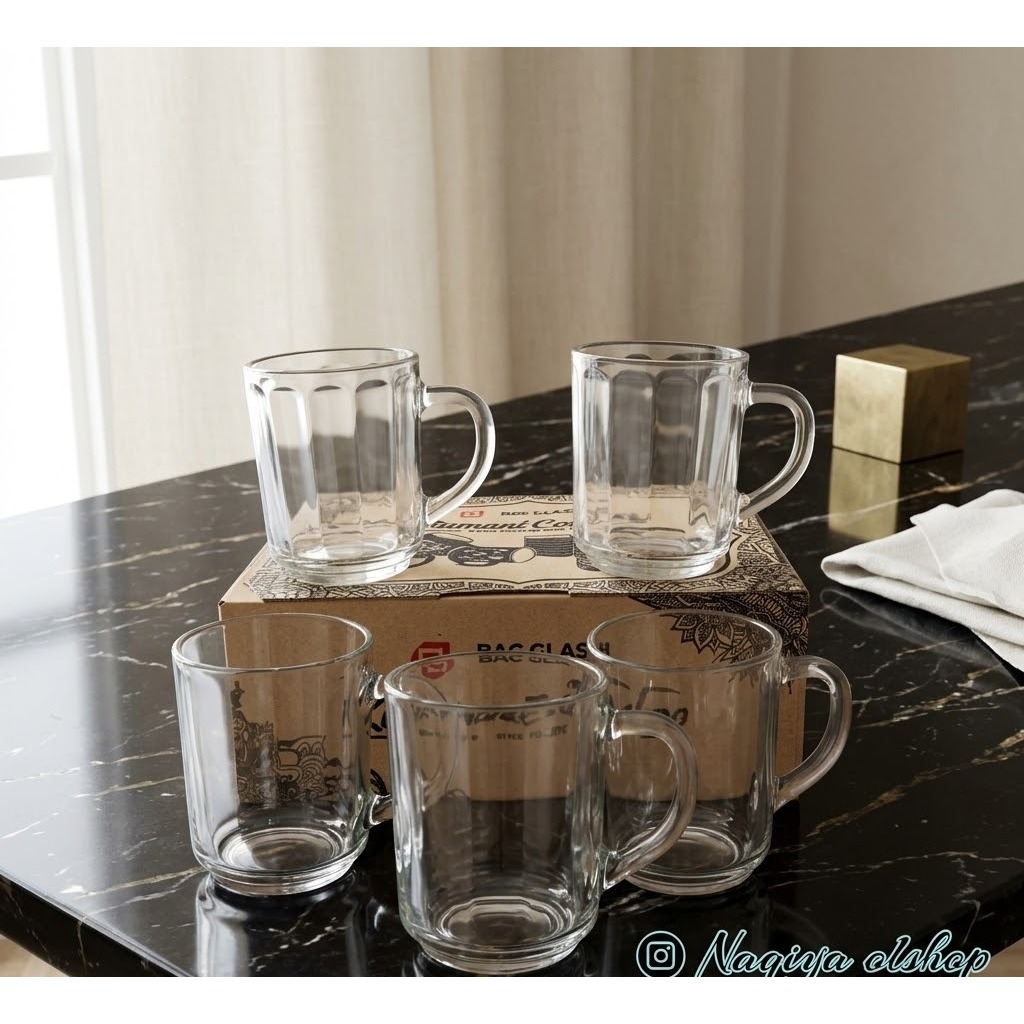 12Pcs Gelas Kopi Gagang Motif Ulir/Gelas Kaca Gagang/Gelas Kopi Tahan Panas