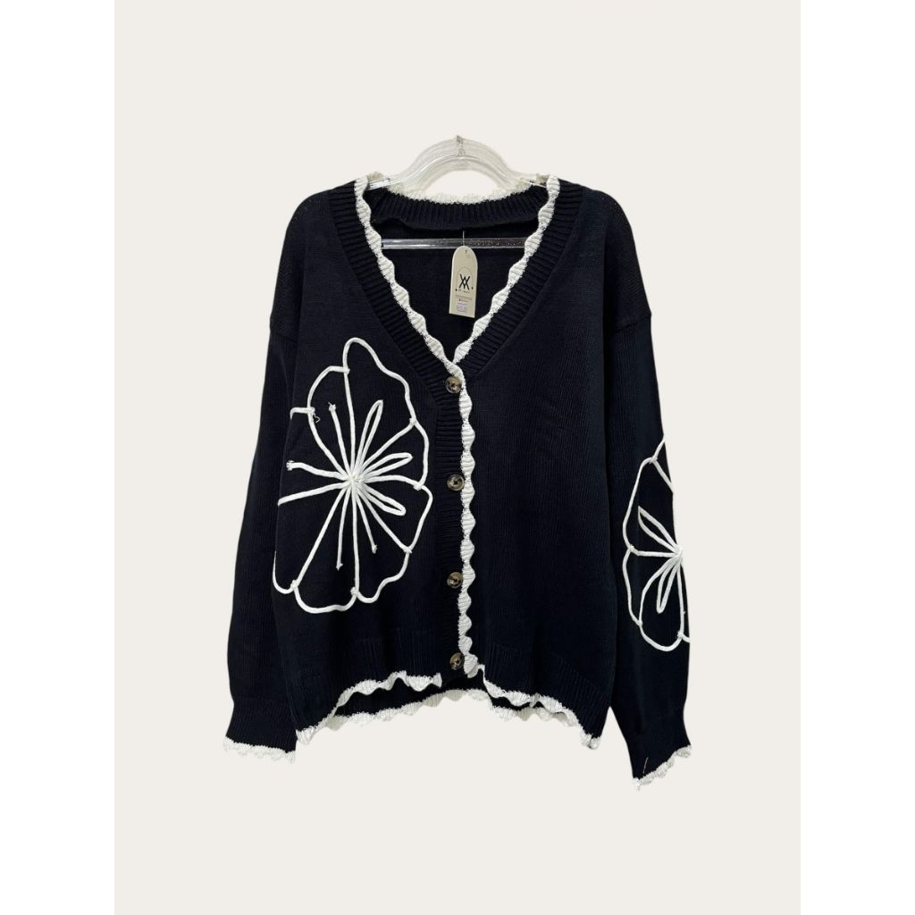 CARDIGAN RAJUT BUNGA RUFFLE / Cardigan Wanita / Outer Wanita / Cardigan Bunga