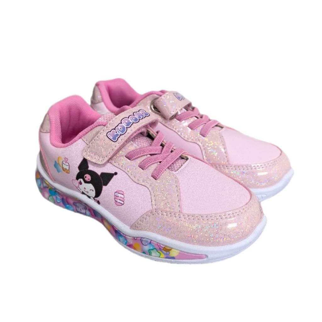 Sepatu Anak Lampu LED Sanrio Kuromi Sneaker Pink Glitter Original Lavie Stuff