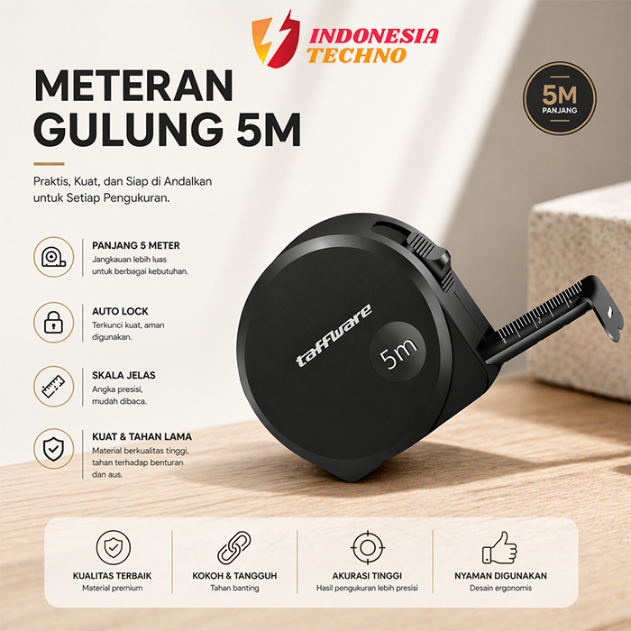 Meteran Tukang / Measuring Tape / Meteran Carbon Steel 5 Meter [FITUR AUTO LOCK] 5 M TERBAIK