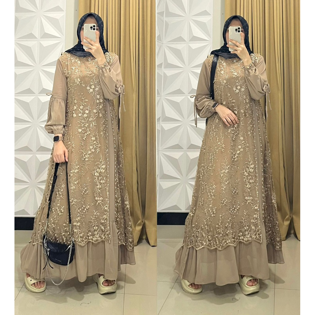 Gamis Iner Lepas Lengan balon Terbaru//Gamis outer lepas //Gamis+cardigan