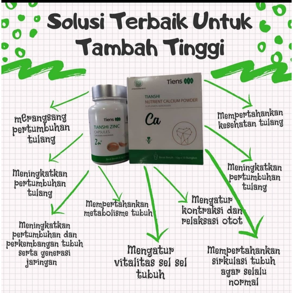 {TERLARIS} Susu peninggi badan nutrient high calcium powder tiens atau NHCP dan ZINC isi 60 capsule 