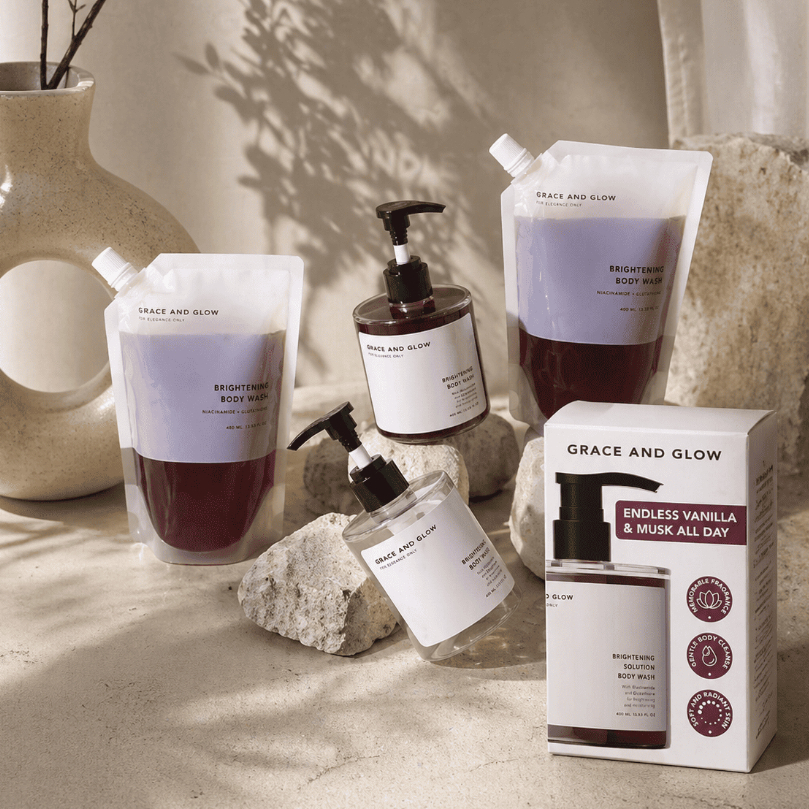 Grace and Glow Black Opium Brightening Solution Body Wash 400ml Botol , Refill sabun mandi