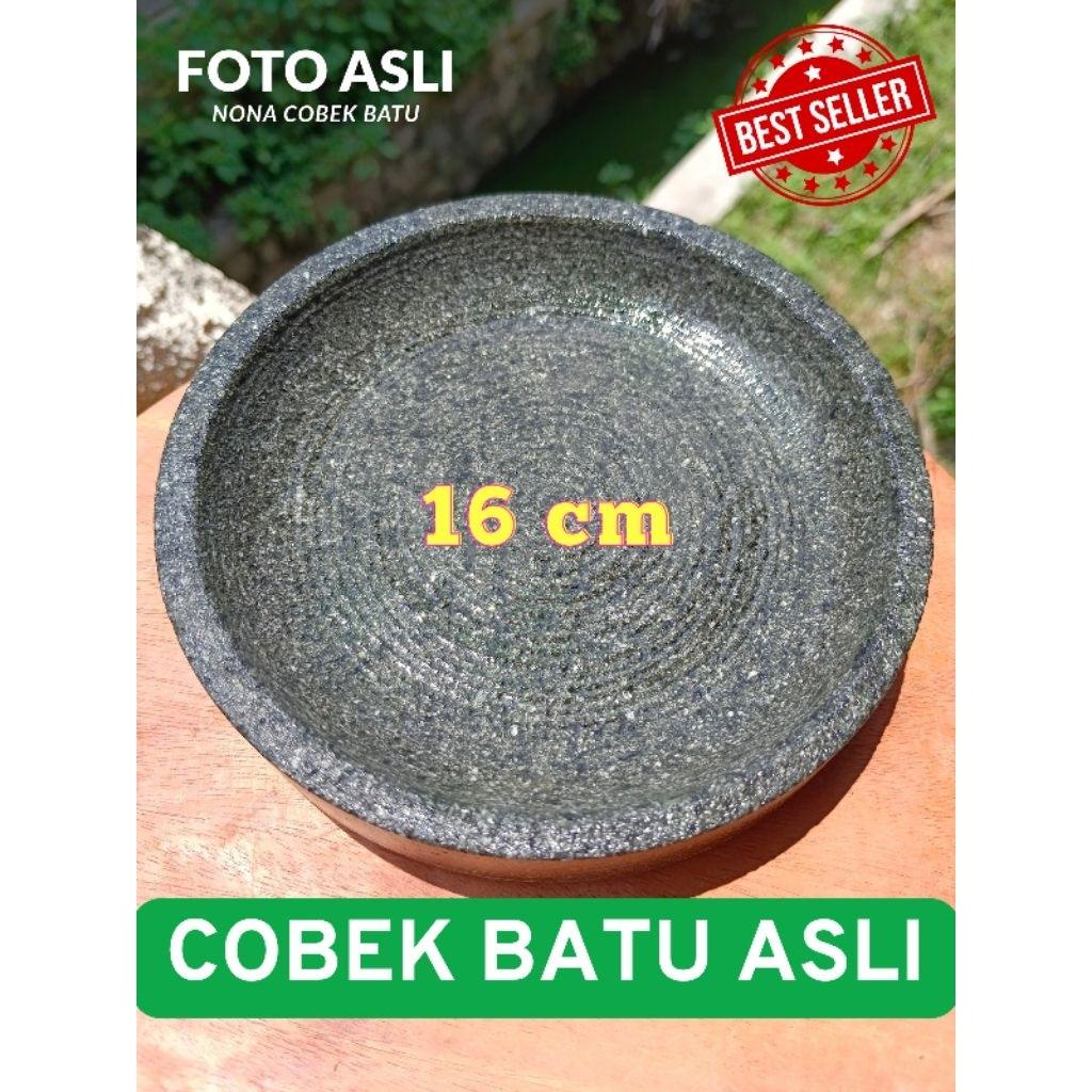 NONA Cobek Batu Asli Gunung Ukuran 16 cm Anti Luntur, Anti Jamur, Kuat, Tahan Lama