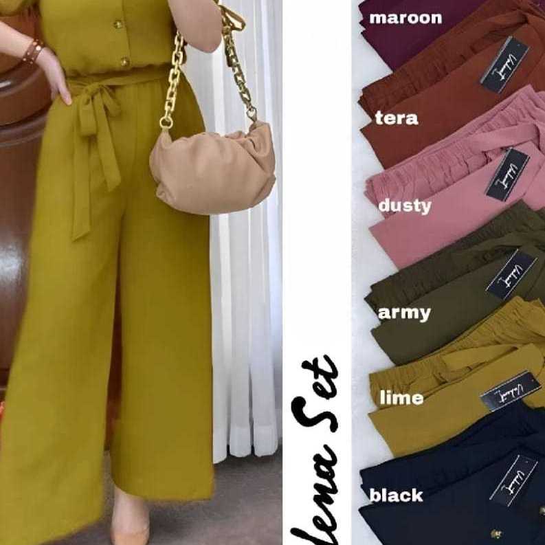 Baju Setelan Wanita Kekinian  Helena Set One Set Remaja Polos Setelan Lengan Pendek Terlaris