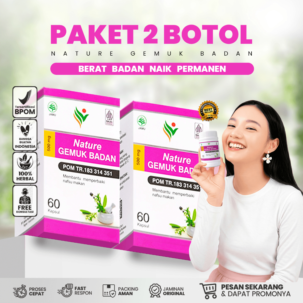 NATURE GEMUK BADAN Kapsul Penggemuk Badan Pria Wanita Dewasa Ampuh Cepat Dan BPOM 60 Kapsul
