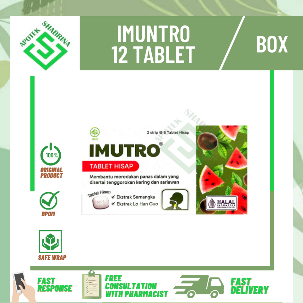 Imutro Tablet Hisap 12tablet Ekstrak Semangka dan Lo Han Kuo / Meredakan Panas Dalam dan sariawan