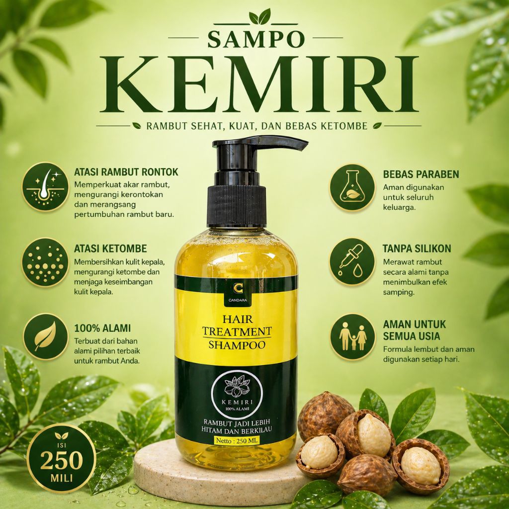 Sampo Kemiri Asli Non sls Penumbuh, Penebal, Penghitam Rambut Dan Ketombe