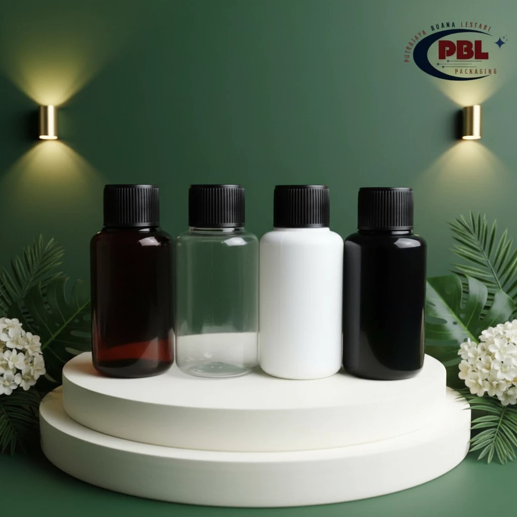 Botol Ulir 60ml/Botol PET 60ml Tubular Neck 24 Tutup Ulir Plastik Neck 24 Hitam