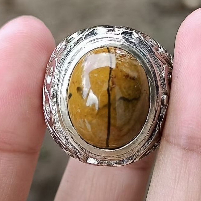 cincin batu akik motif kendit asli original