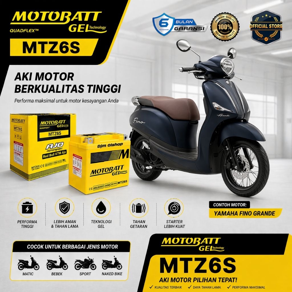 Aki Motobatt Gel MTZ6S - 4.2Ah Aki Motor Yamaha Fino Grande ( Garansi 6 Bulan )