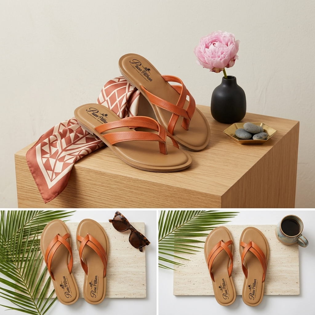 ZELIA Series - Sandal Jepit Wanita Tali Silang Kulit Papirut Empuk