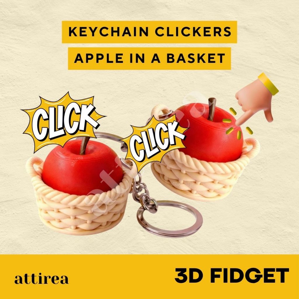 Gantungan Kunci Fidget Clicker - Apple in a Basket | Keychain Toys Mainan Buah Apel Keranjang Anti S