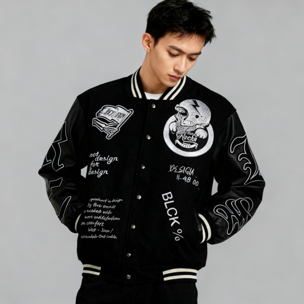 Rocksdenim - Varsity Black To Black - Jacket Varsity Premium Pria Wanita Original