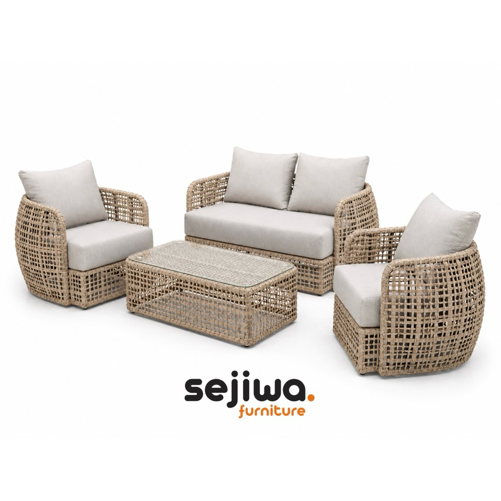 Sejiwa Furniture - Set Sofa Tamu Outdoor Anyaman Rotan Sintetis / Kursi Santai Outdoor Rotan Sinteti