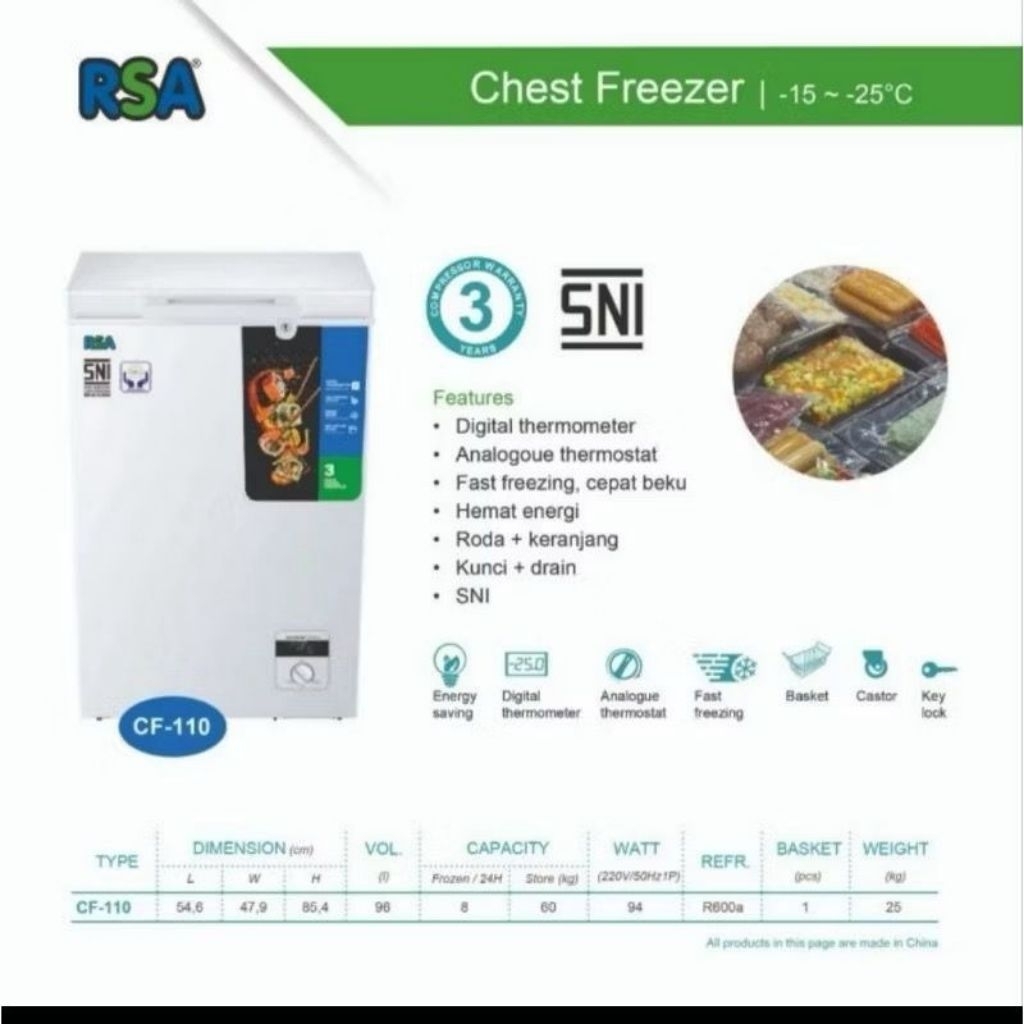 Chest Freezer RSA CF-110/Freezer 100 Liter RSA CF 110