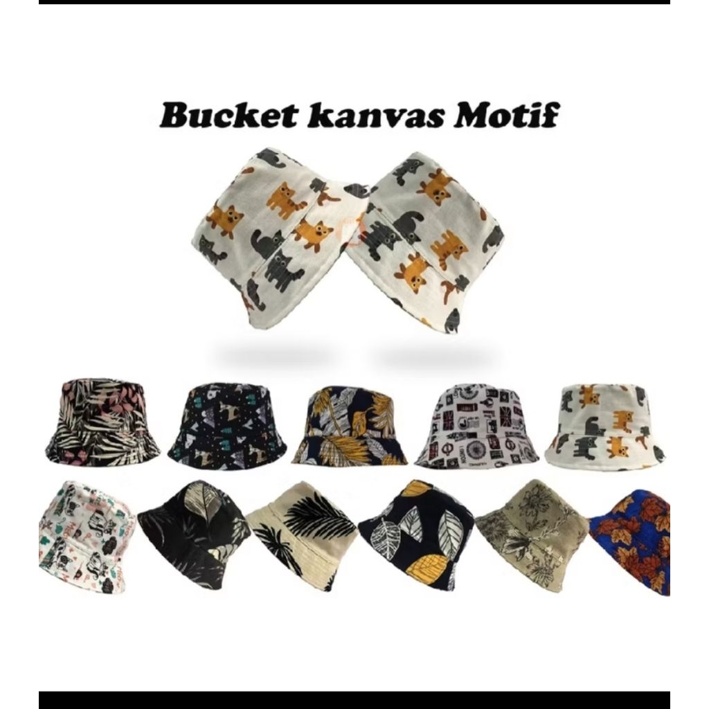Topi bucket bahan kanvas Anak Unisex dengan Lem Perekat dan Tali Leher topi bucket lanvas anak