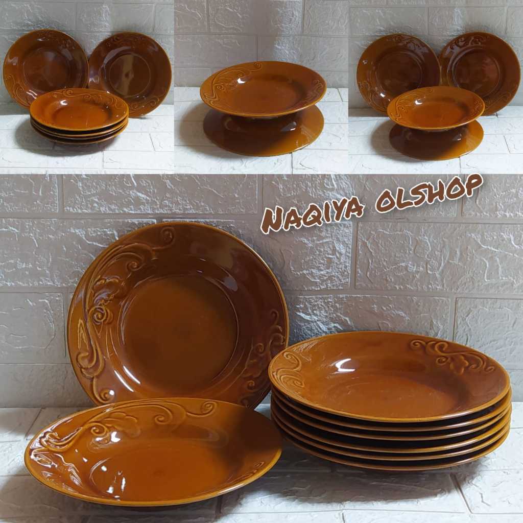 Piring Makan DESAIN MEWAH Piring Keramik Piring Ukir Lucky Coklat