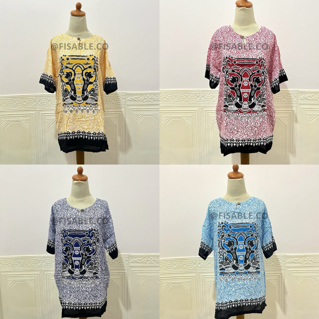 Kaos Pantai Pria Wanita Baju Santai Adem Loose Fit Baju Pantai Rayon Premium Adem Motif Asmat Etnik