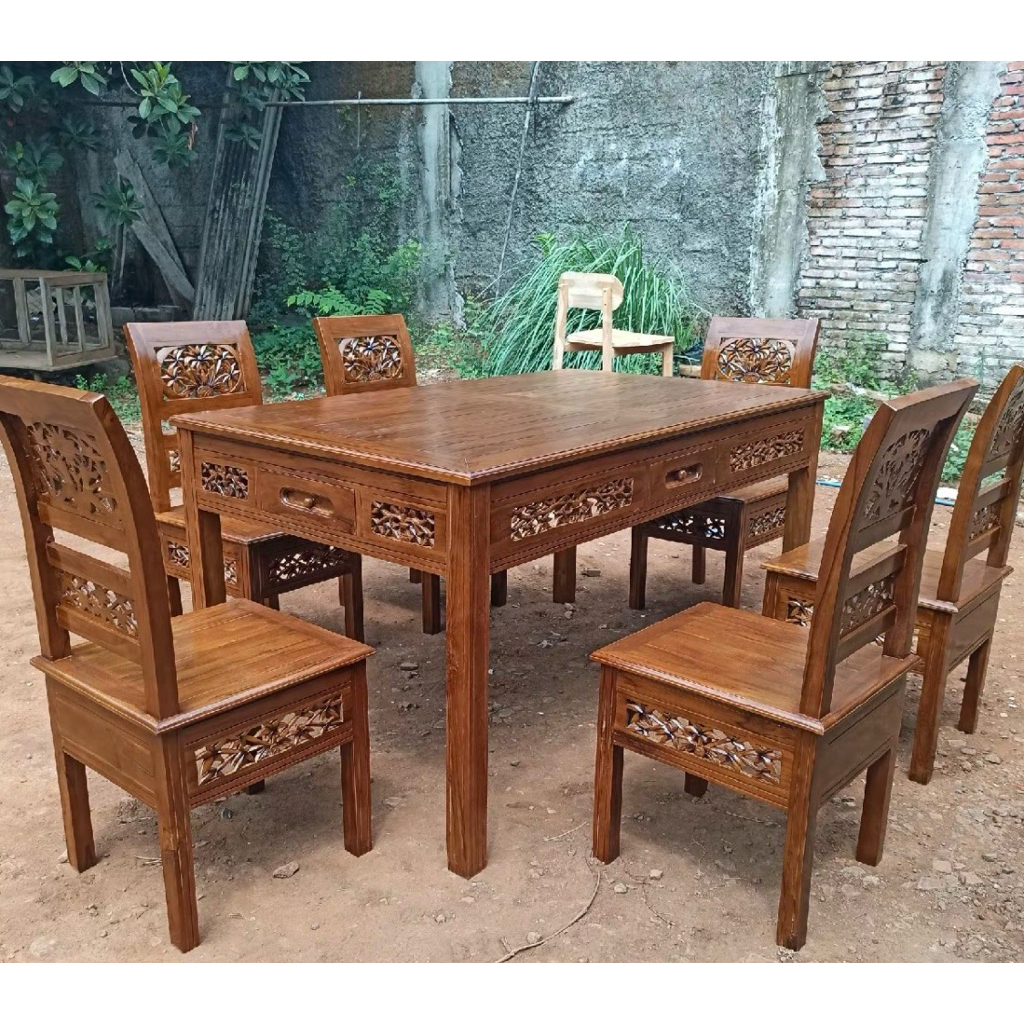 Set Kursi Makan Ukiran Kayu Jati Meja Makan 6 Kursi Ukir Jati Kursi Makan Ukir Kartini Kayu Jati