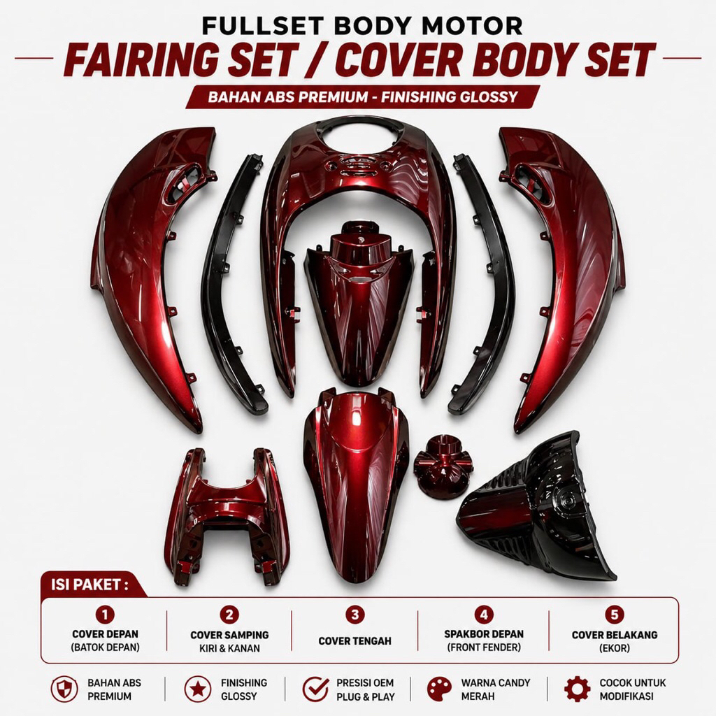 AUTENTIK Sparepart body Scoopy karbu Moonlight Red 2008-2012