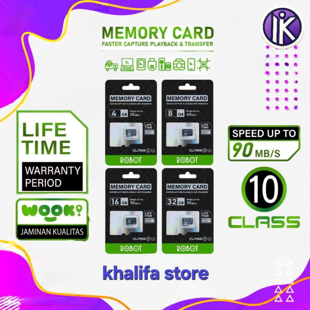 Kartu Memori HP Micro SD Robot 4GB 8GB 16GB 32GB Memory Card Original Bergaransi resmi