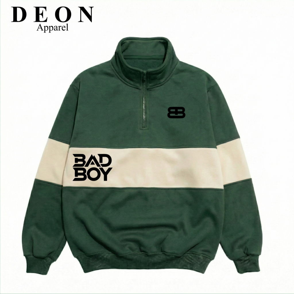 BAD BOY Jaket Halfzip Unisex - Bahan Fleece Tebal, Gaya Trendy, Unisex