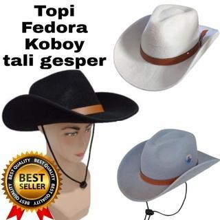 Topi Koboy High Class Koboi bludru import fedora Cowboy laken tali gesper Cowboy hat