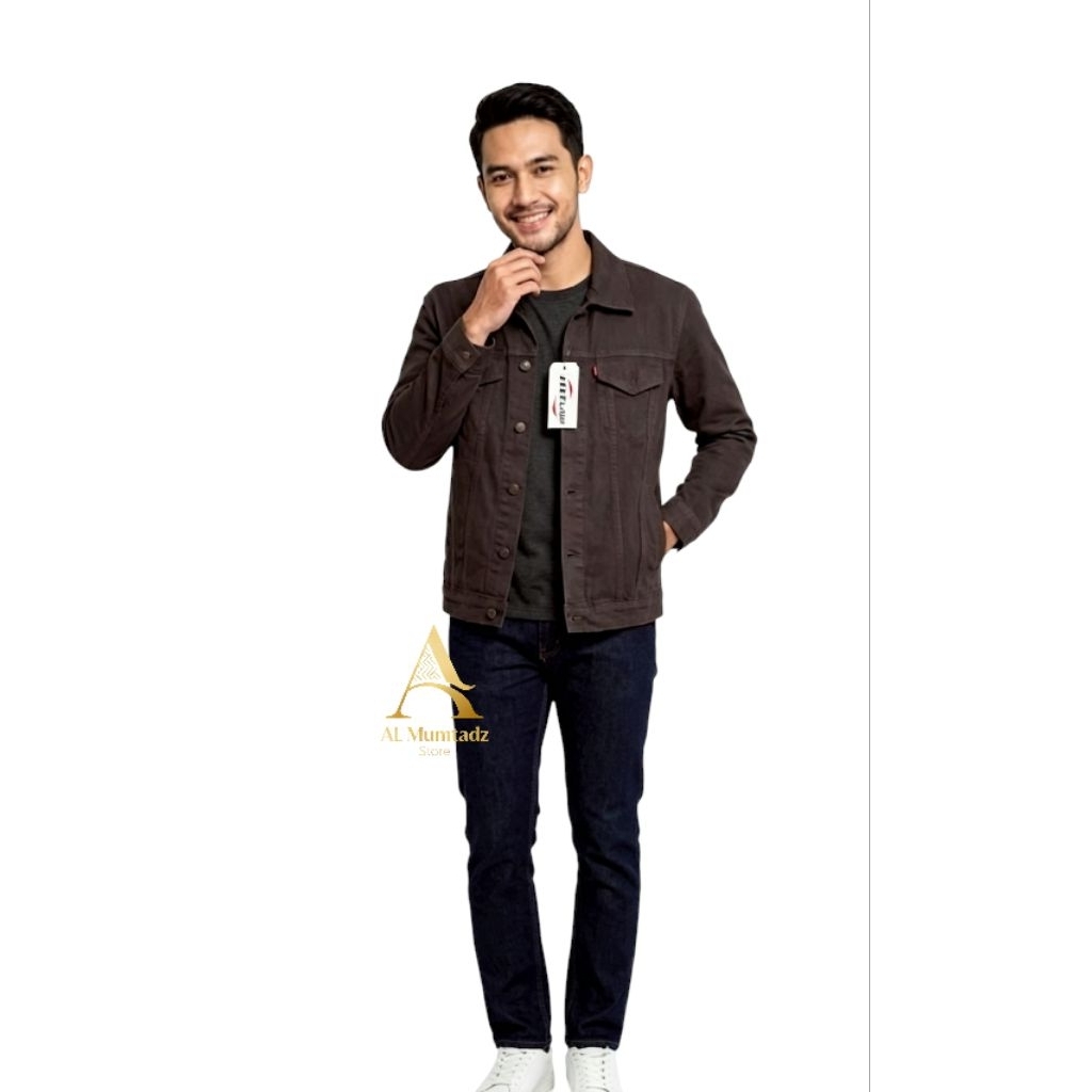 Jaket Jeans Denim Warna Coklat Model Casual Pria / Jaket Jeans Jumbo Pria / Jaket Jeans Bigsize Pria