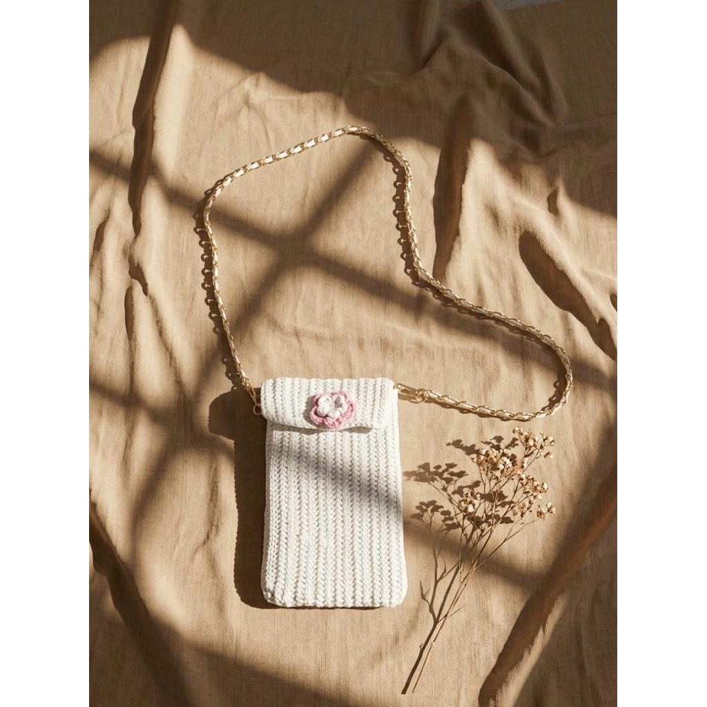 Putih Tas Selempang HandPhone Rajut Hand Made/Tas Selempang Casual/Tas Rajut Simple