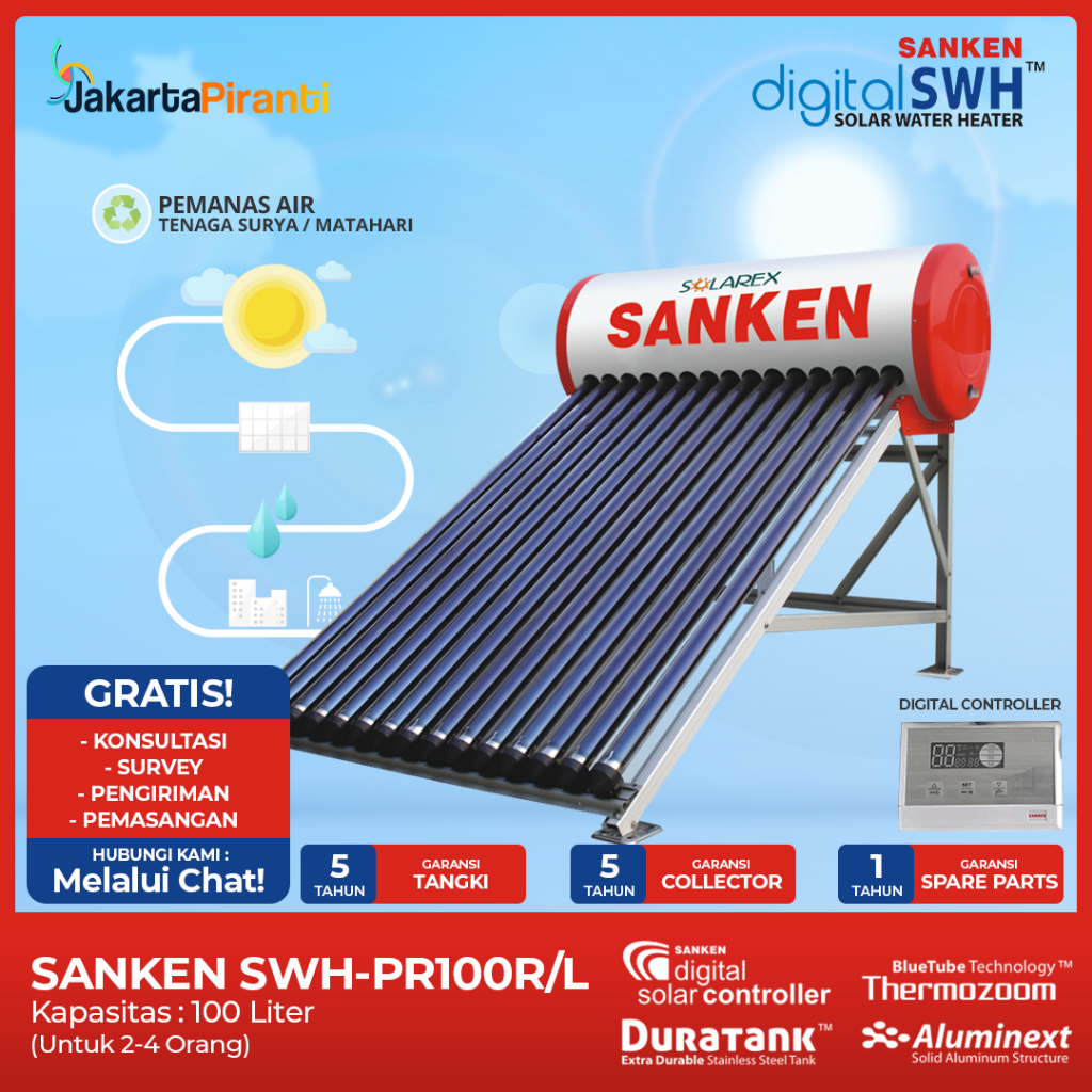 Pemanas Air Tenaga Surya Solar Matahari Water Heater 100 Liter Sanken SWH PR 100 L