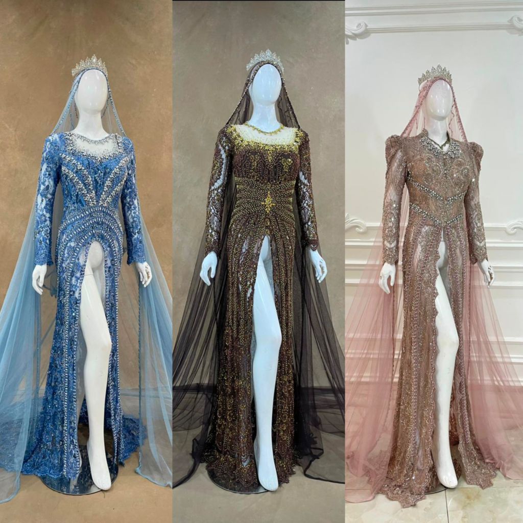 Kebaya Akad Pengantin Berekor warna putih / kebaya akad pengantin ekor payet / kebaya akhad penganti