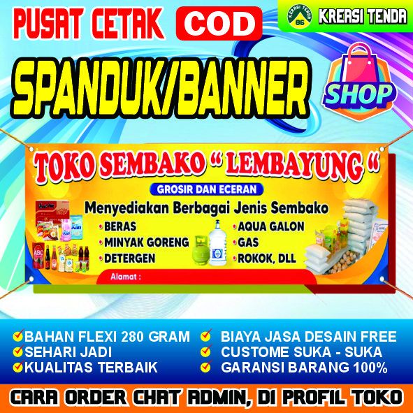 cetak banner murah sehari jadi / banner toko sembako / banner warung makan / banner terlaris sehari 