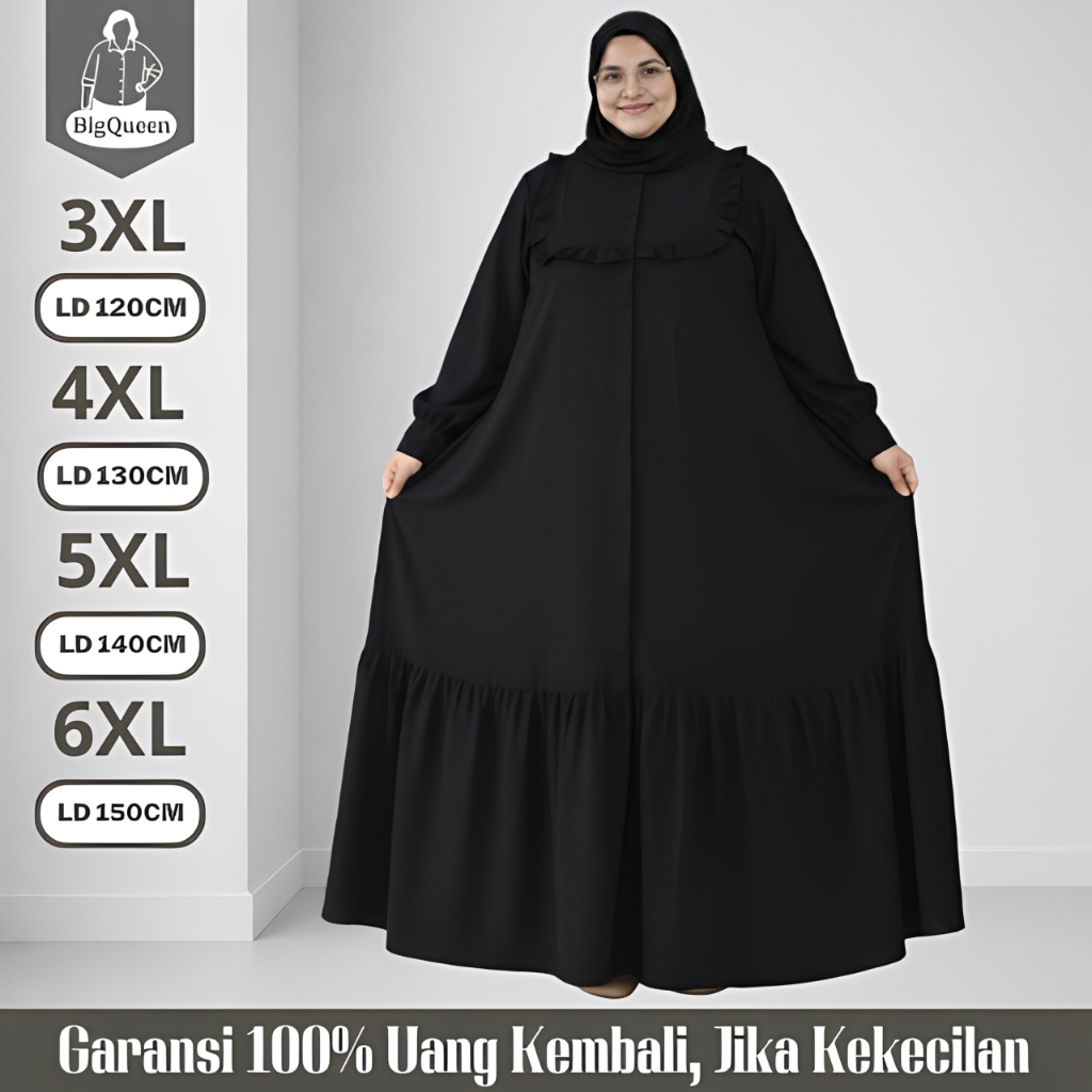 Baju Gamis Dress Wanita Jumbo LD 120 130 140 150 Busui Kondangan Lebaran Abaya Hitam Mewah Elegan