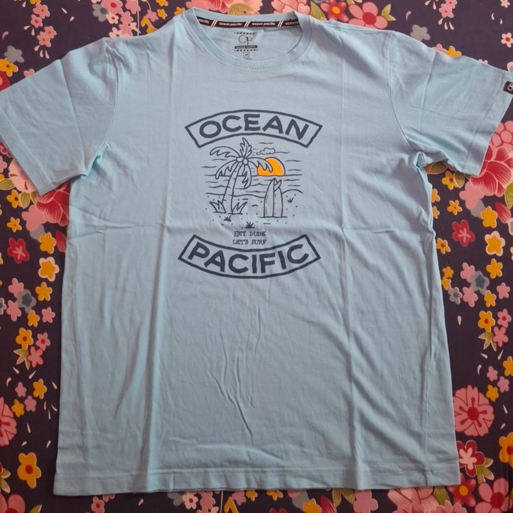Kaos T-shirt Ocean Pacific OP Biru Pria Original Bekas Preloved Second