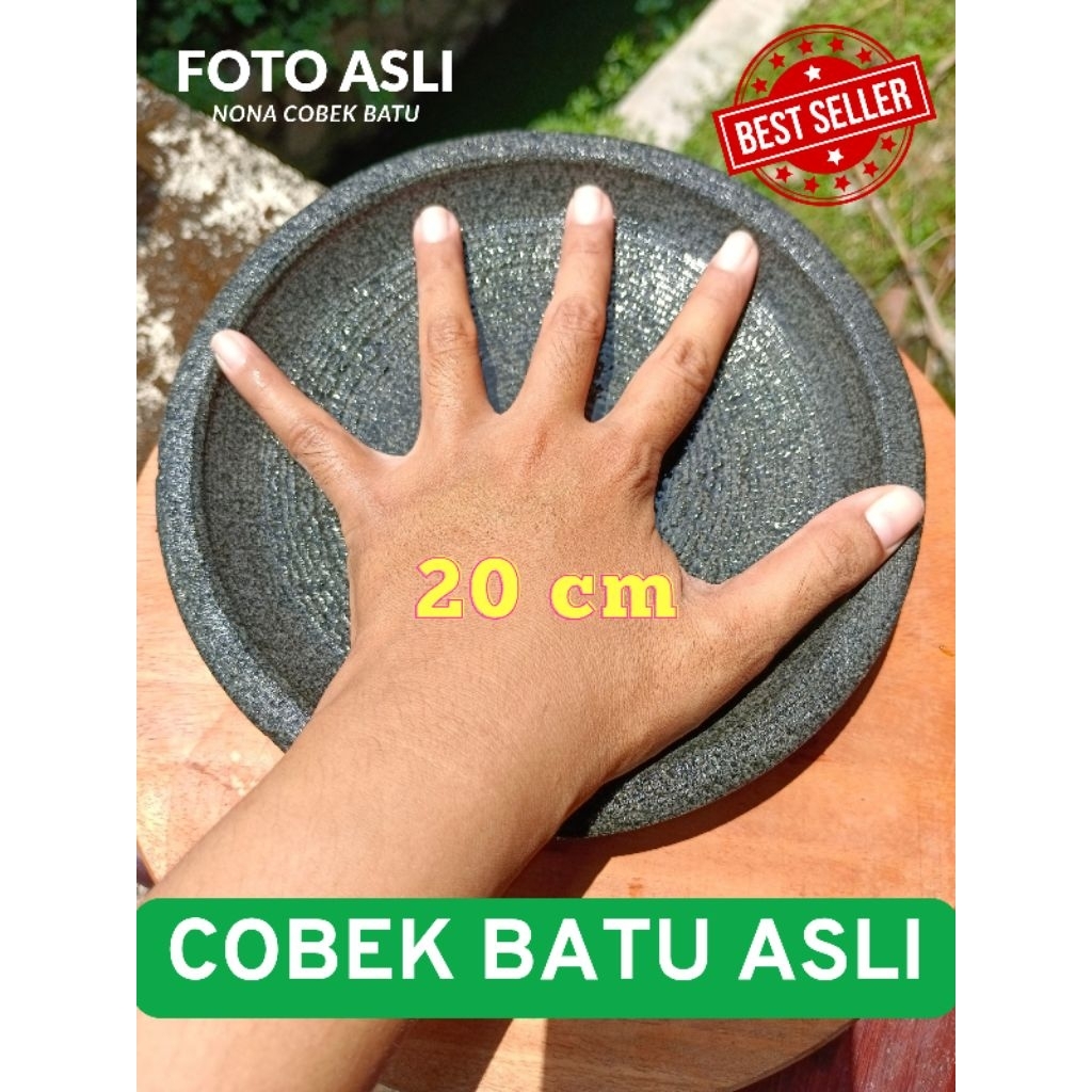 NONA Cobek Batu Asli Gunung Ukuran 20 cm Anti Luntur, Anti Jamur, Kuat, Tahan Lama