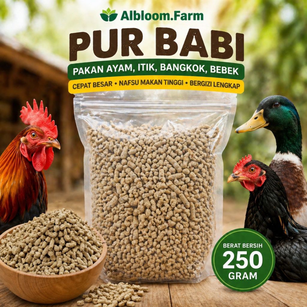 Pur Babi 250gr Pakan Ayam Jago/Bangkok Itik Bebek | Cepat Besar & Nafsu Makan Tinggi