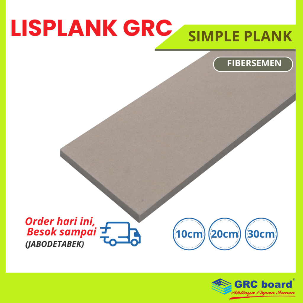 GRC Simple Plank Lebar 10cm 20cm 30cm Panjang 2,44m 3m Tebal 8mm Motif Polos Lisplank Dekoratif