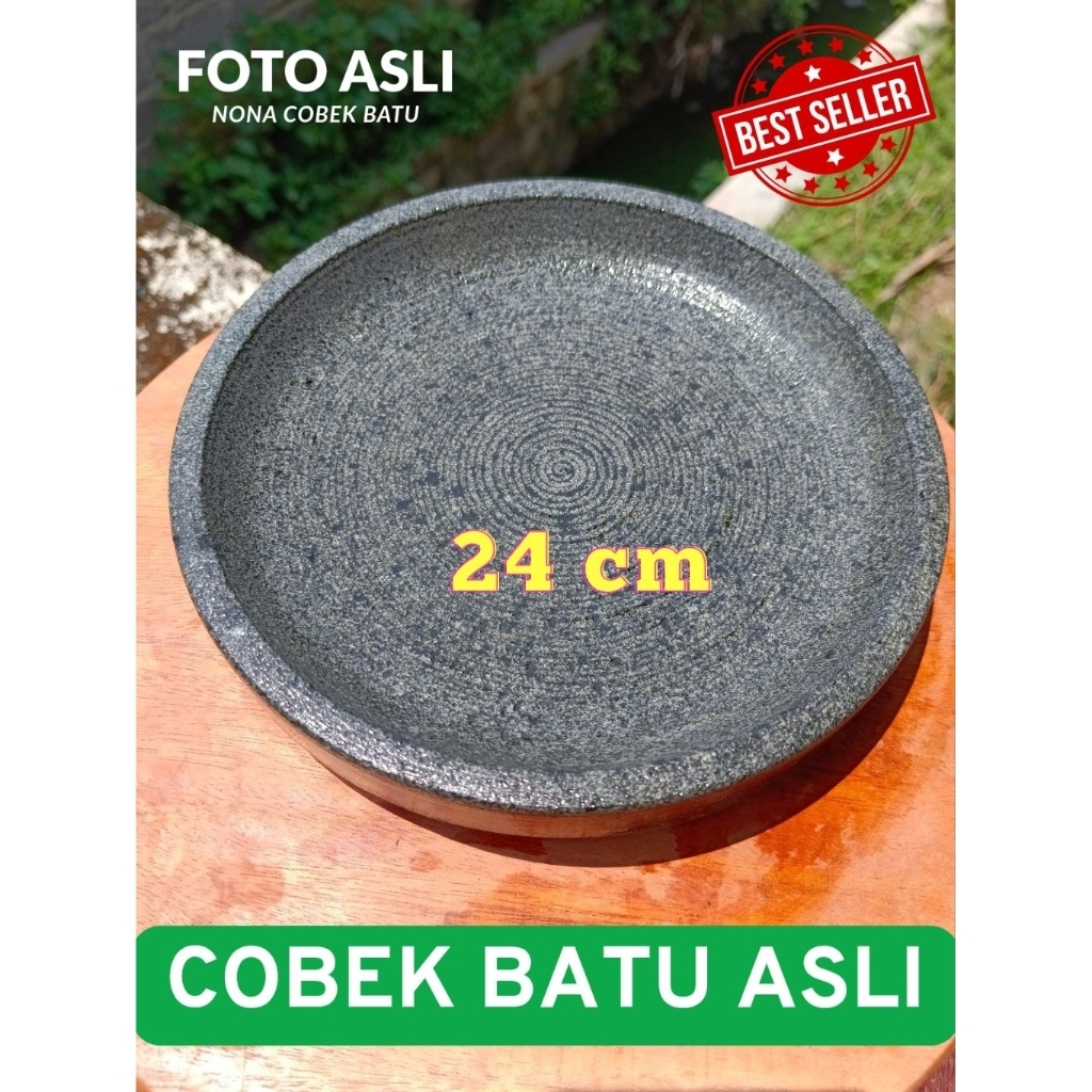 NONA Cobek Batu Asli Gunung Ukuran 24 cm Anti Luntur, Anti Jamur, Kuat, Tahan Lama