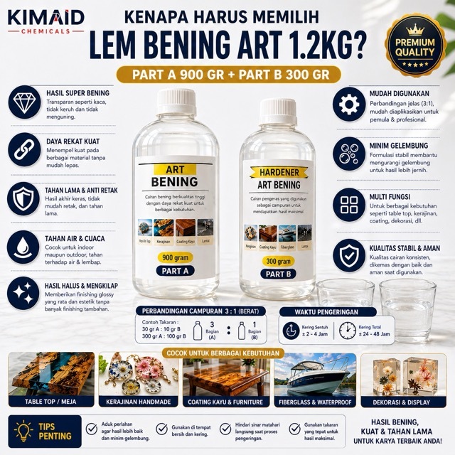 Epoxy Art Resin Bening 1,2 Kg Lycal 1011 Transparan Meja Kayu Sticker Timbul DIY Kerajinan Tangan Co
