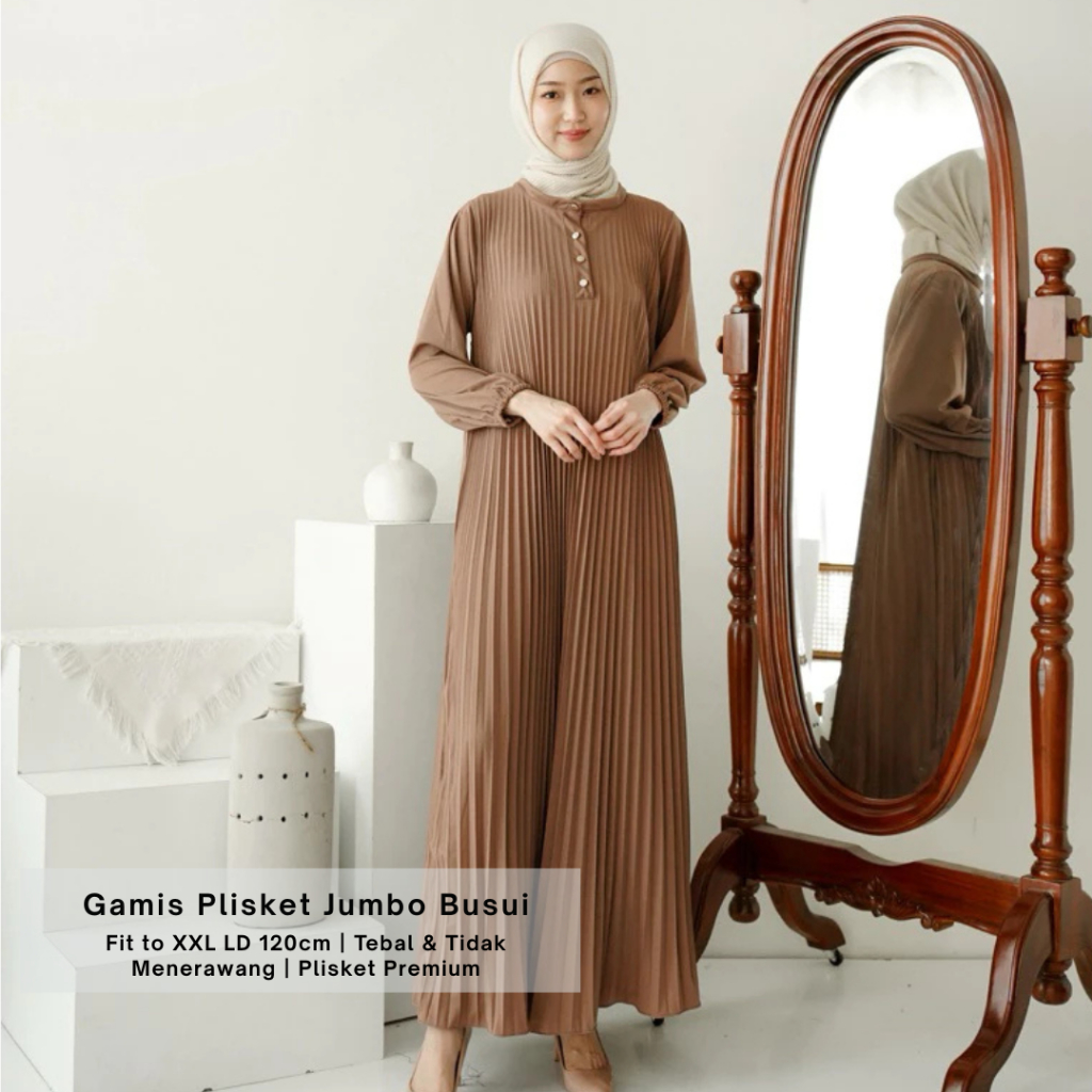 Gamis Plisket Wanita Jumbo Bumil Busui Lengan Panjang LD 120 Inner Dress Maxi Premium Elegan Flowy