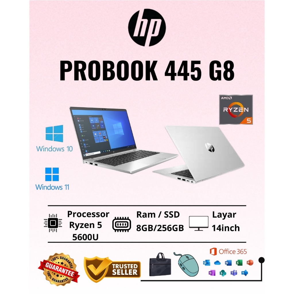 Laptop HP Probook 445 G8 AMD Ryzen 5 5600U Ram 8GB/16GB | SSD 128GB/512GB - Pusat Laptop Bergaransi