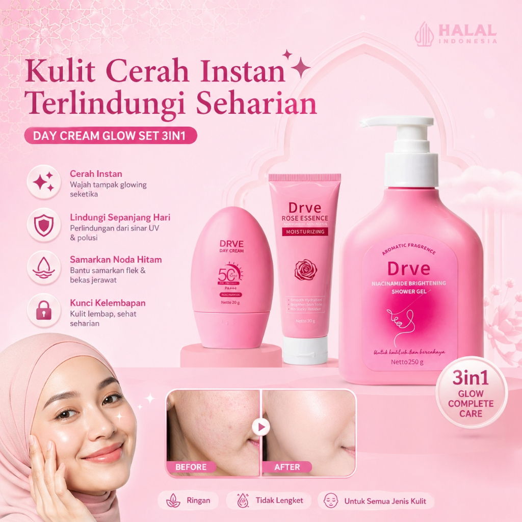 [COD] Drve 3in1 Body Whitening Set (Body Wash+Body Lotion+Sunscreen) Membantu Menjaga Kelembapan Kul
