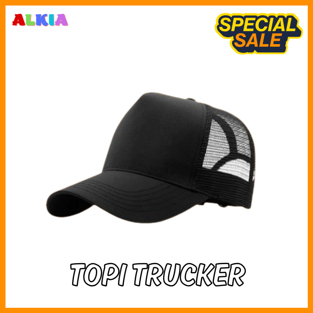 Topi Trucker Hat Baseball Pria Jaring Polos Premium Quality Hitam Dewasa Original 100% Snapback Cap