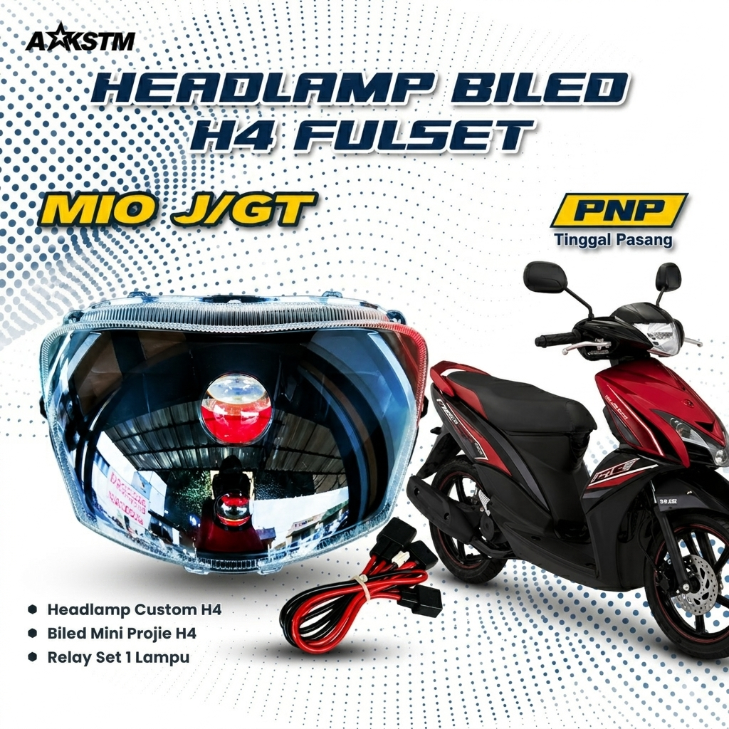 Headlamp Biled H4 Fullset Mio J/GT Lampu LED Depan Motor Plug & Play Relay Tinggal Pasang Super Tera