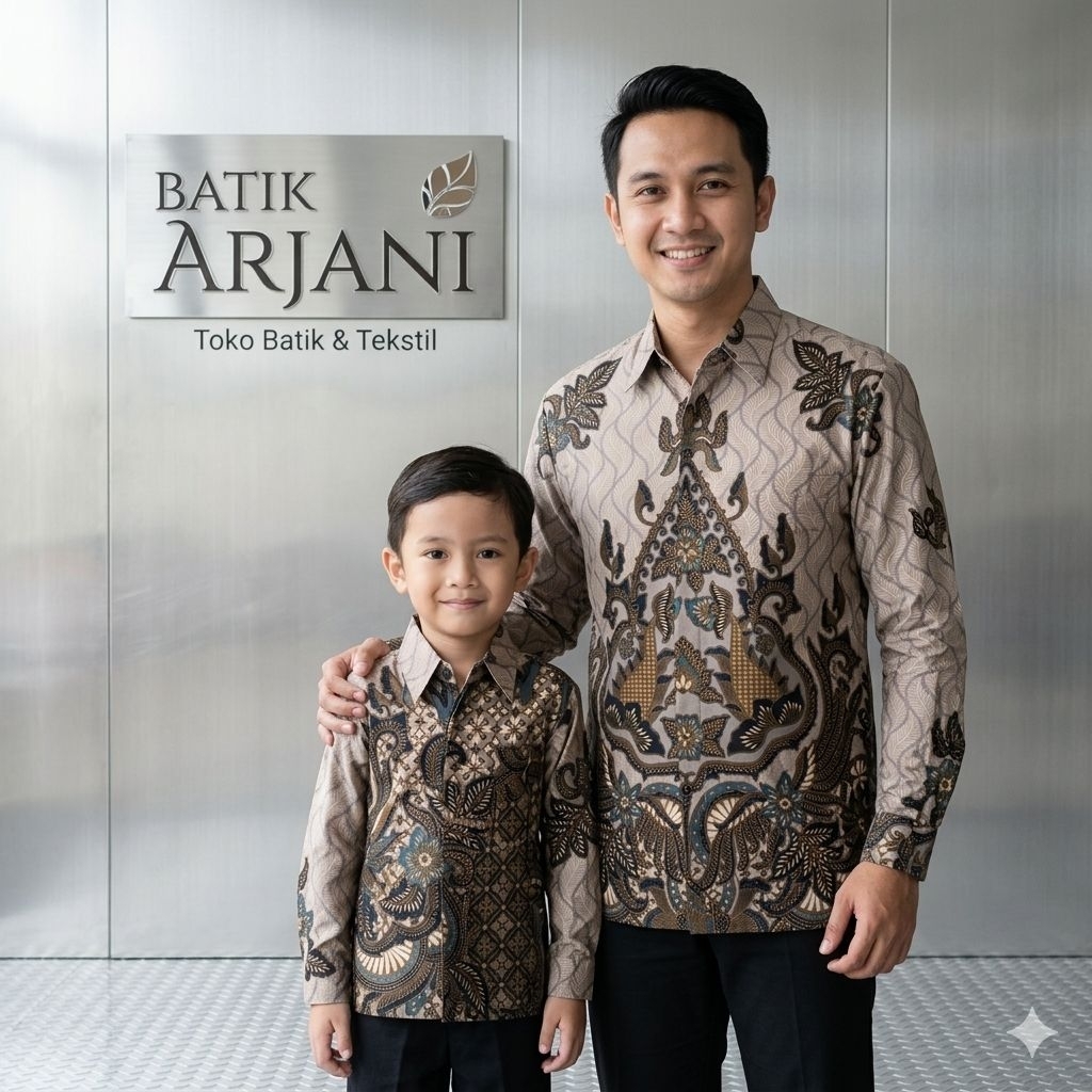 Mocca Cream, Kemeja Batik Couple Ayah Dan Anak, Warna Mocca, Bahan Katun Premium, Furing Hero