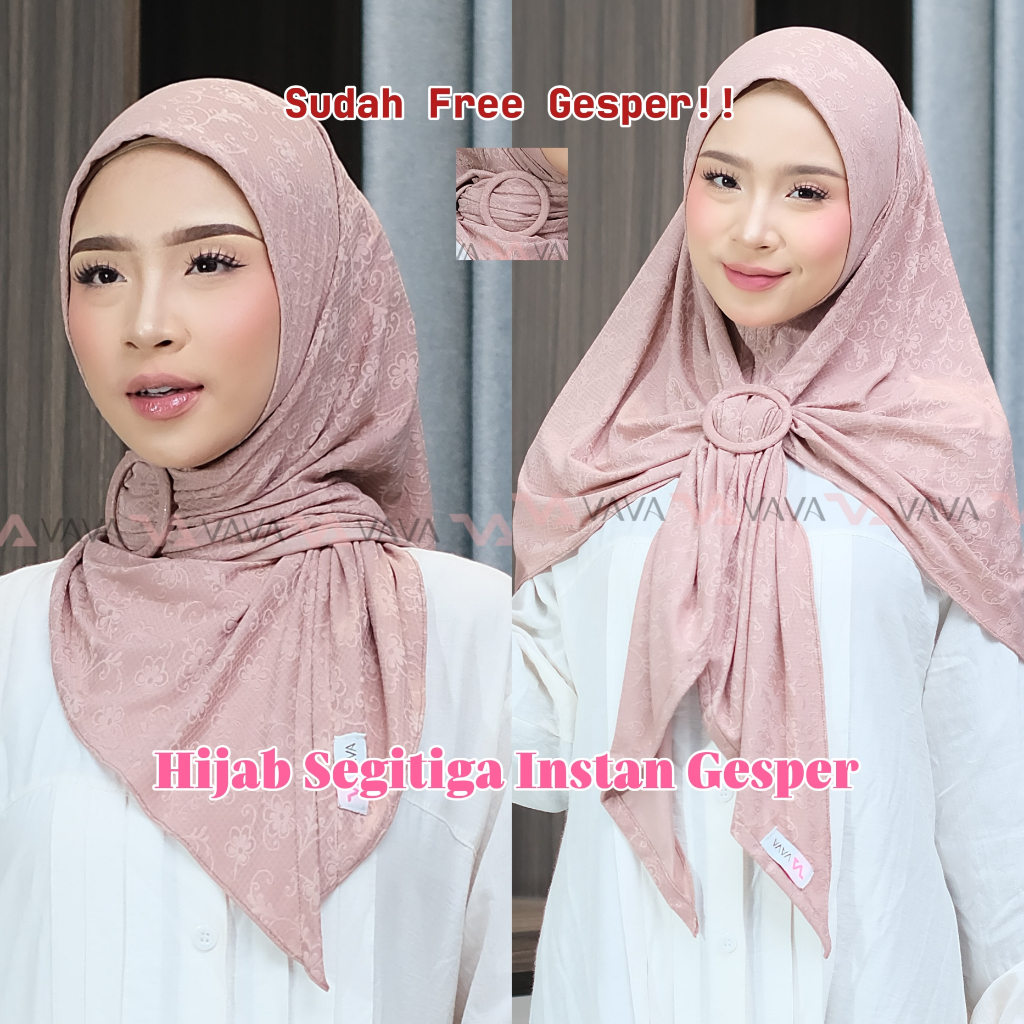 VAVA Hijab - Karina Hijab Segitiga Instan Free Gesper Motif Bunga Kecil Cantik