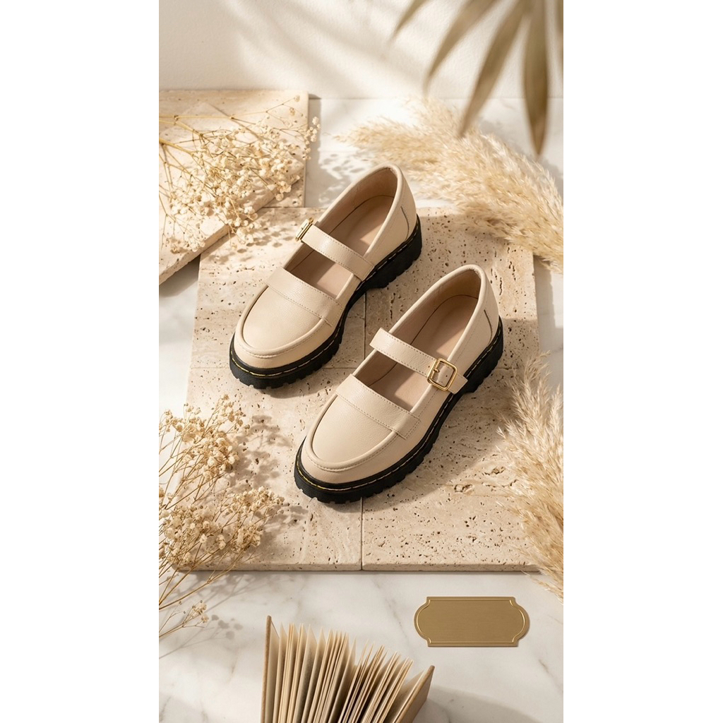 TapTapSole - Rosie Docs Sepatu Wanita Docmart - Cream, Black, Brown