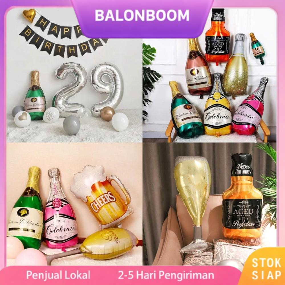 Balon Aluminium Foil Botol Minuman Dekorasi Pesta Ulang Tahun / Balon Foil Botol Minuman Whiskey Bee